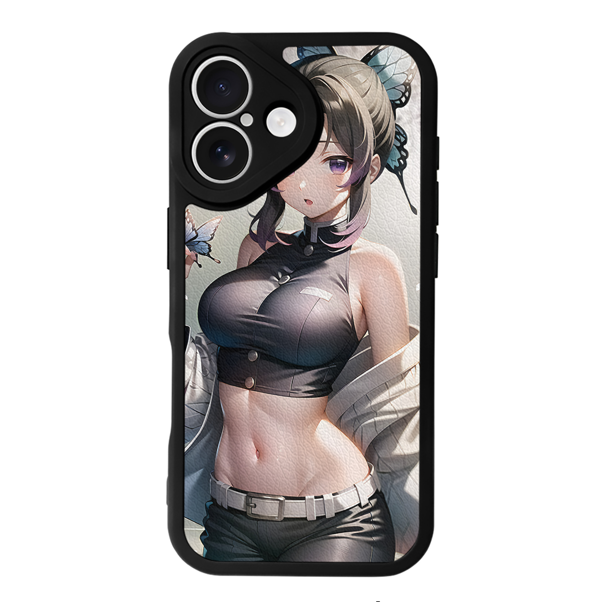 （画像用） 鬼滅の刃（きめつのやいば）蟲柱-胡蝶 しのぶ／こちょう しのぶ Kochou Shinobu 【iPhone 16シリーズ対応】シリコンスマホケース（レザー調） 材質：シリコン